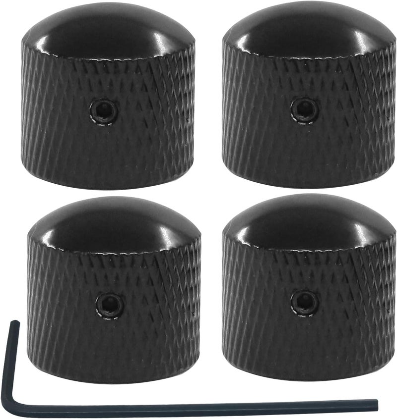 Dijedev 4 Pcs Metal Guitar Knobs, Volume Tone Control Knobs, Dome Knobs Replacement Parts, Knurled Guitar Knob for Electric Guitar and Bass Players (Black) - Image 1